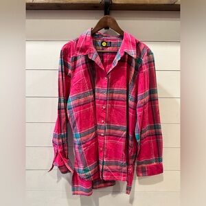 Life is Food Pink Plaid Button-Up Shirt- size XL